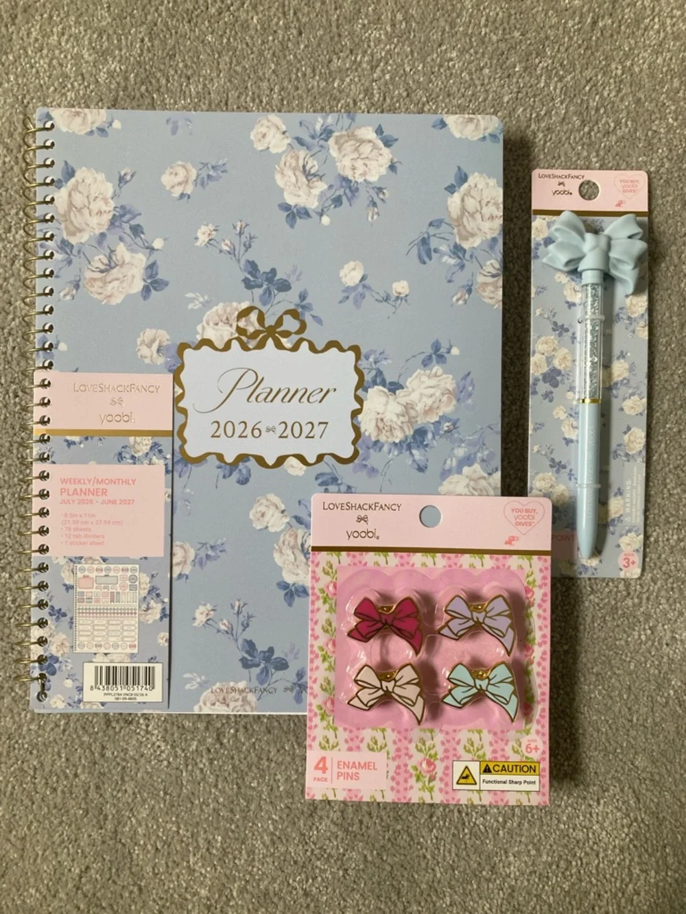 IN-HAND | LoveShackFanc x Target Yoobi Weekly Monthly Planner, Pins, & Bow Pen